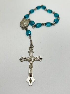 Silver And Blue Crystal Hand Rosary